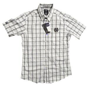 Notre Dame Fighting Irish Mens Plaid Short Sleeve Button-Up Woven Shirt M, NWT